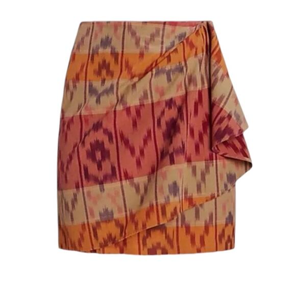 Lauren Ralph Lauren True Wrap Skirt Above Knee Geo Motif Ruffle Ikat Fall NEW 18 - Picture 7 of 11